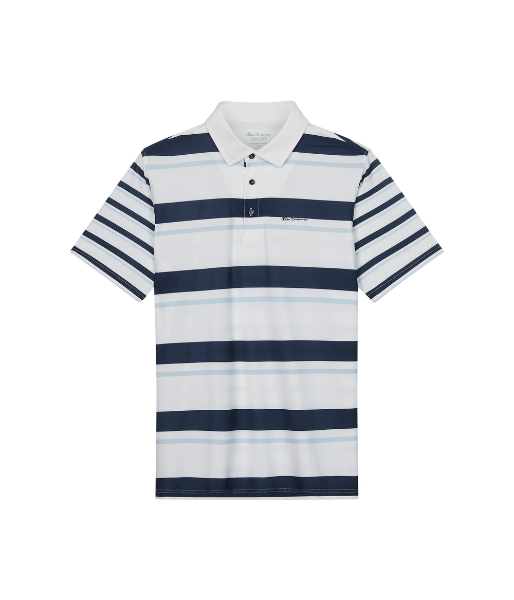 Ben Sherman Mixed Mod Stripes Tech Jersey Sports Fit Polo Shirts Blue | QFAXETC-89