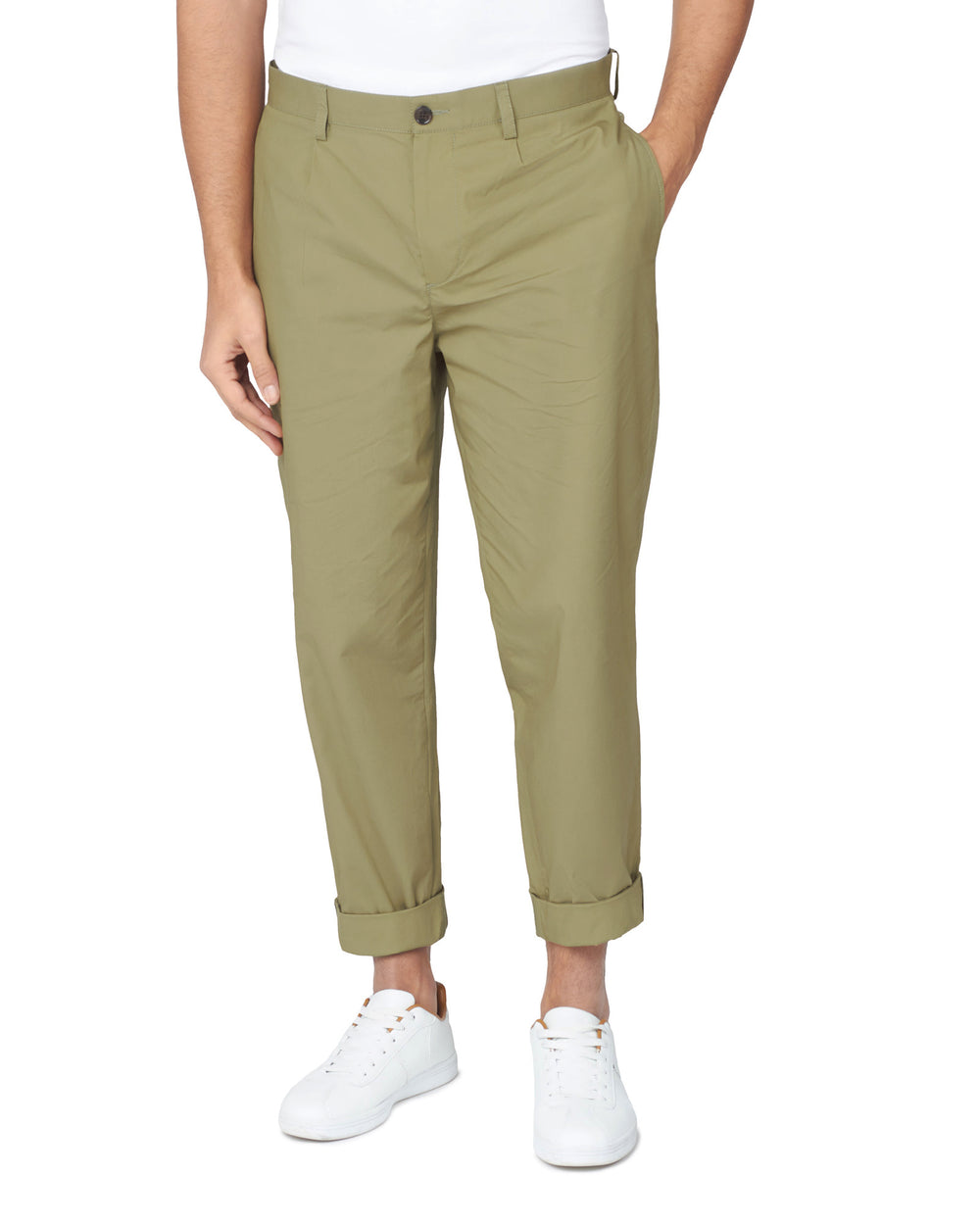 Ben Sherman Poplin Relaxed-Taper Pleated Pants Olive | PETSQIF-42