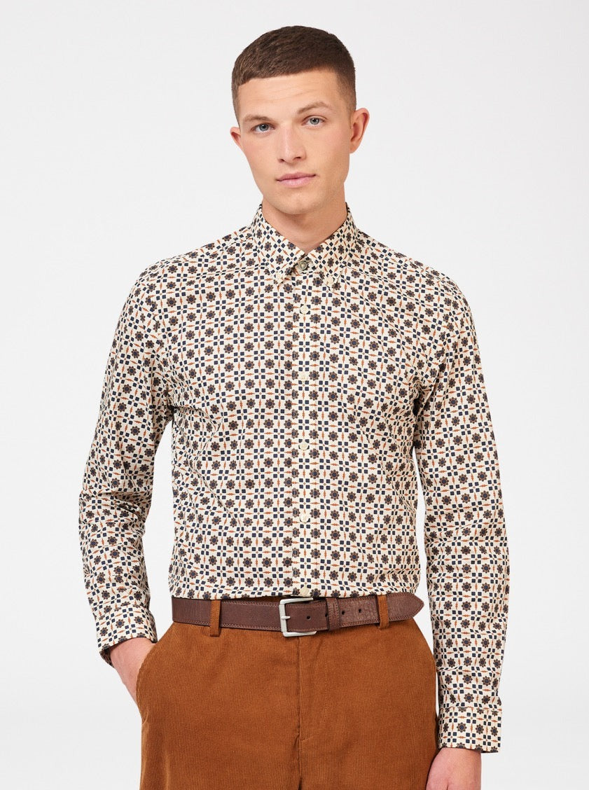 Ben Sherman Retro Foulard Print Slim Fit Shirts Brown | QLPRVTD-42