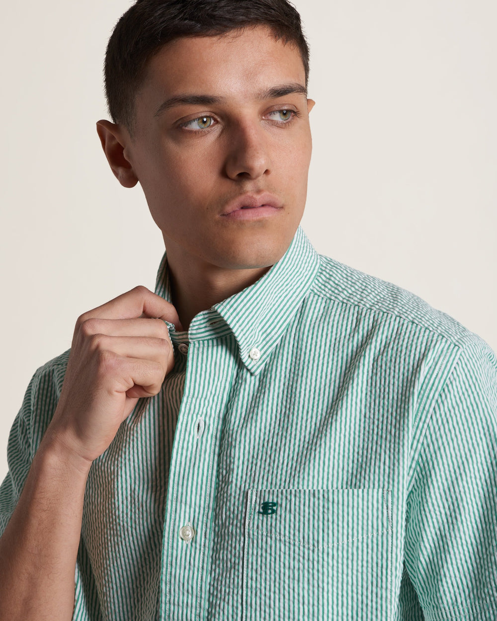 Ben Sherman Seersucker Bengal Stripe Shirts Green | YOASGQN-68