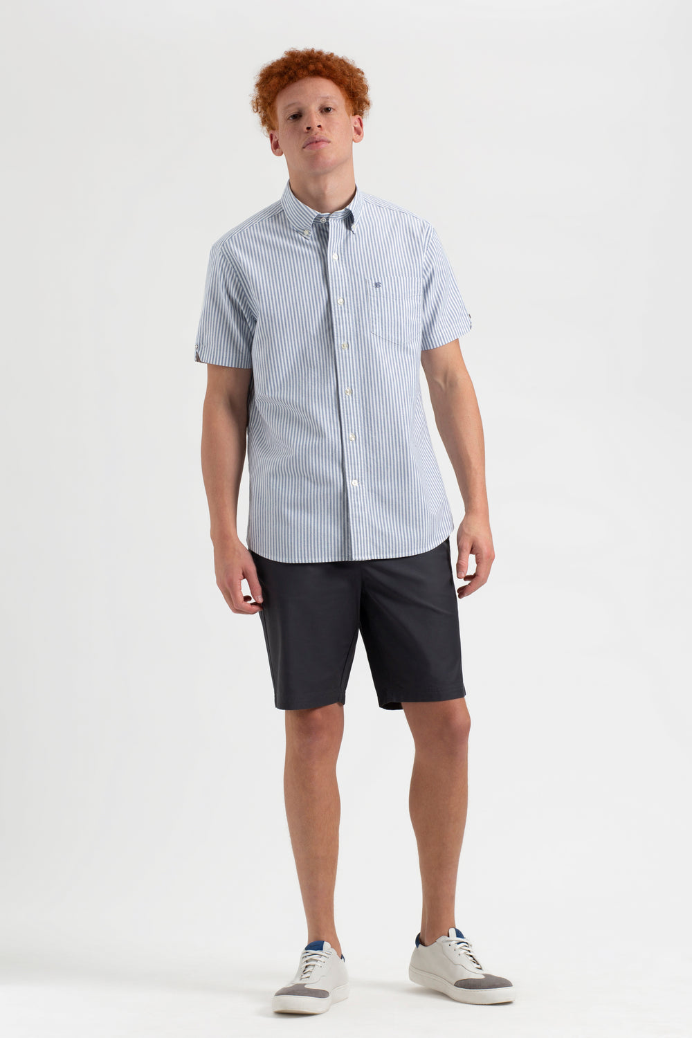 Ben Sherman Short Sleeve Brighton Oxford Organic Bengal Stripe Shirts Indigo Stripes | ZHOUDAV-07