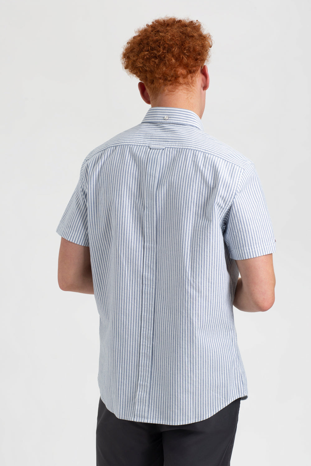 Ben Sherman Short Sleeve Brighton Oxford Organic Bengal Stripe Shirts Indigo Stripes | ZHOUDAV-07