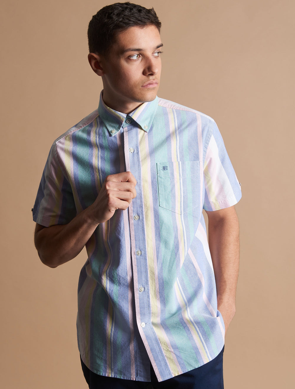 Ben Sherman Short Sleeve Brighton Oxford Organic Stripe Shirts Multicolor Stripes | NRXZMUY-76