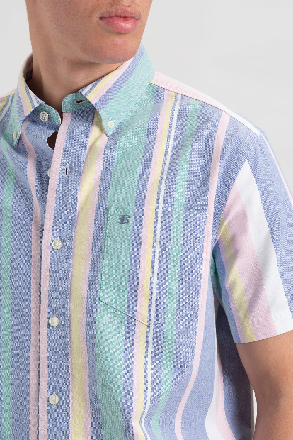 Ben Sherman Short Sleeve Brighton Oxford Organic Stripe Shirts Multicolor Stripes | NRXZMUY-76