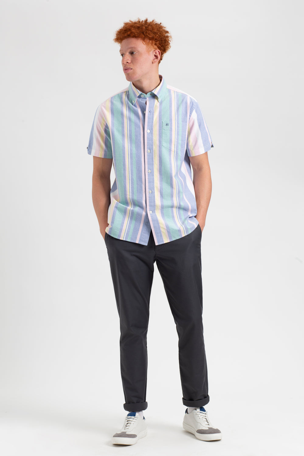 Ben Sherman Short Sleeve Brighton Oxford Organic Stripe Shirts Multicolor Stripes | NRXZMUY-76