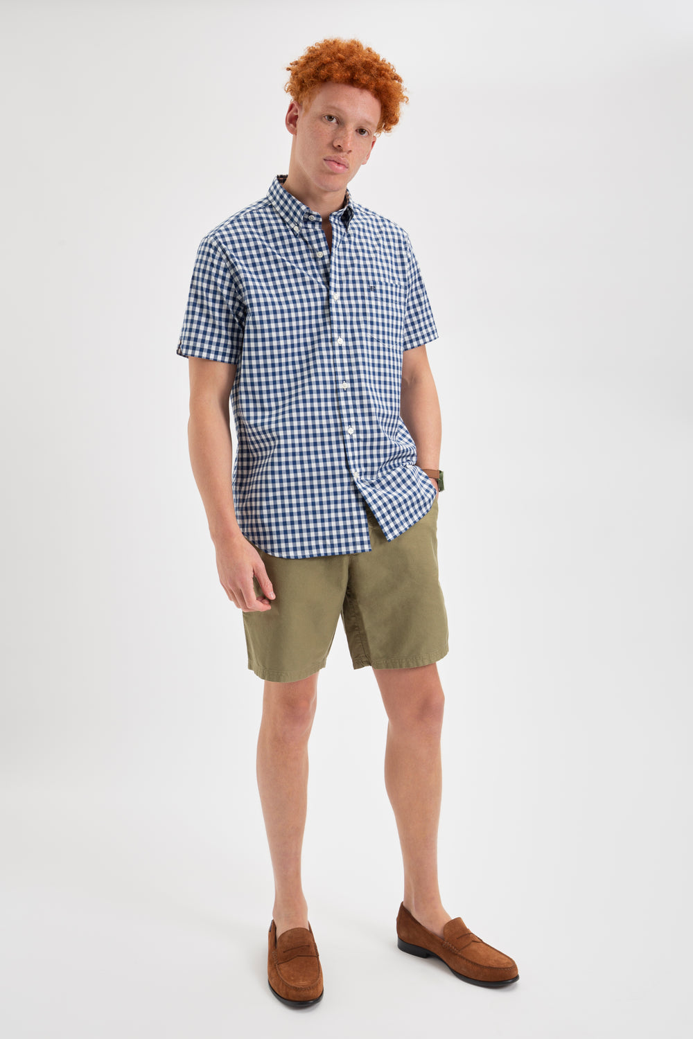 Ben Sherman Short Sleeve House Poplin Gingham Shirts Navy / Olive | MSCNAZQ-86