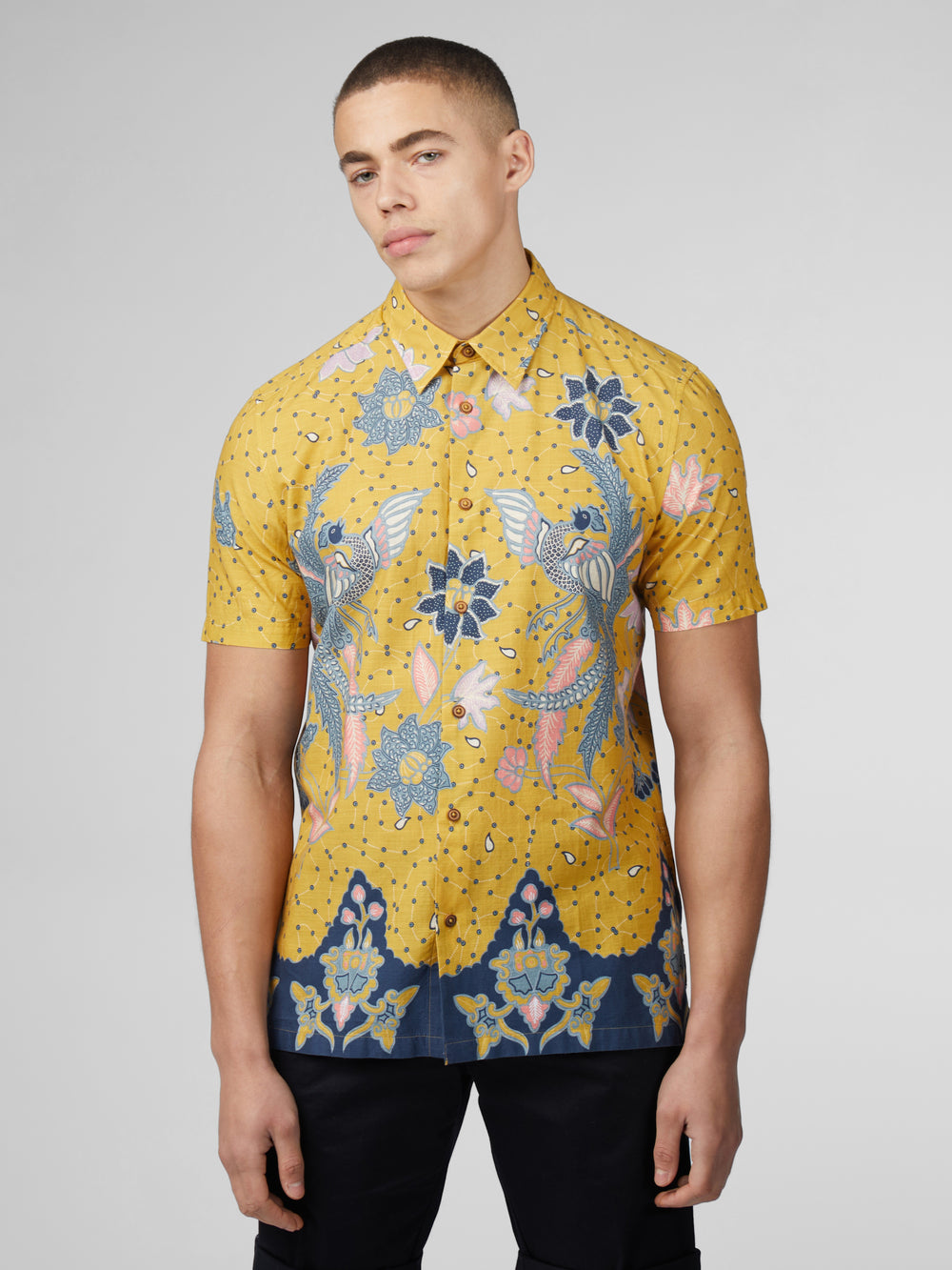 Ben Sherman Signature Abstract Botanical Print Shirts Yellow | POLKZYB-06