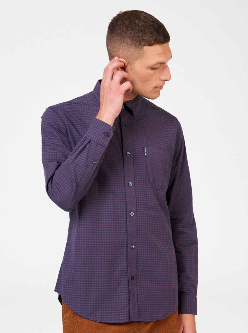 Ben Sherman Signature Gingham Long-Sleeve Shirts Purple | HRNLWBC-05