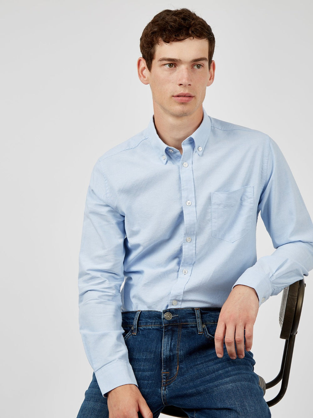 Ben Sherman Signature Organic Long-Sleeve Oxford Shirts Blue | UMWPTLY-91