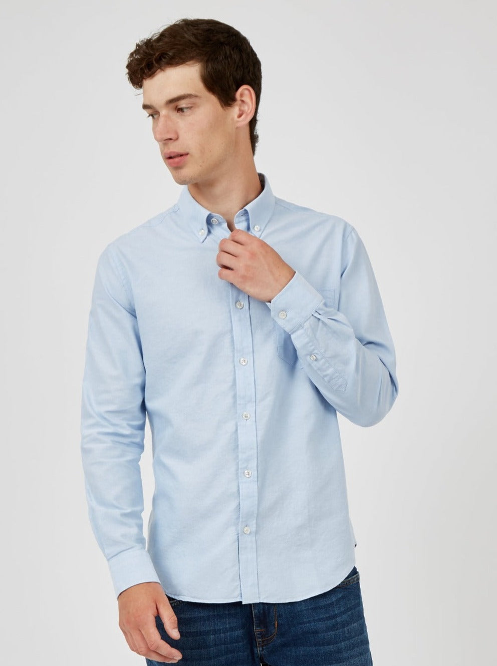 Ben Sherman Signature Organic Long-Sleeve Oxford Shirts Blue | UMWPTLY-91