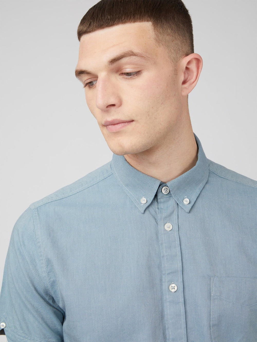 Ben Sherman Signature Organic Short-Sleeve Oxford Shadow Shirts Blue Grey | QRVEHXL-71