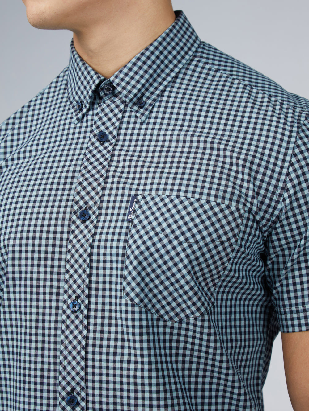 Ben Sherman Signature Short Sleeve Gingham Shirts Blue | HSQGRZW-57