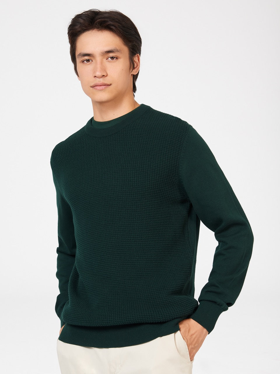 Ben Sherman Textured Crewneck Knitwear Dark Green | YZAOQUN-42