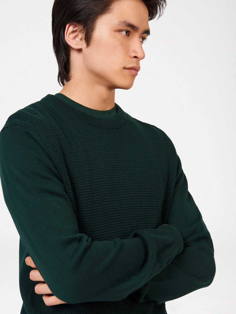 Ben Sherman Textured Crewneck Knitwear Dark Green | YZAOQUN-42