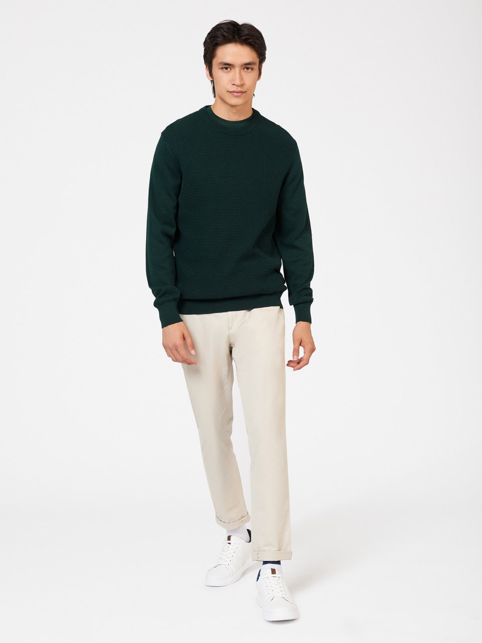 Ben Sherman Textured Crewneck Knitwear Dark Green | YZAOQUN-42