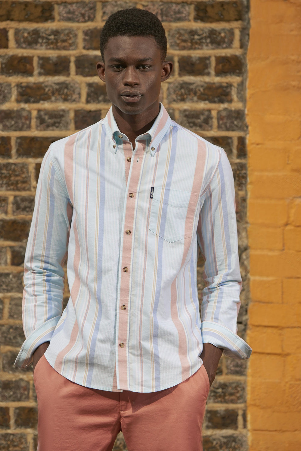 Ben Sherman The Oxford Ivy Stripe Long-Sleeve Shirts Blue | RMGWCOU-96