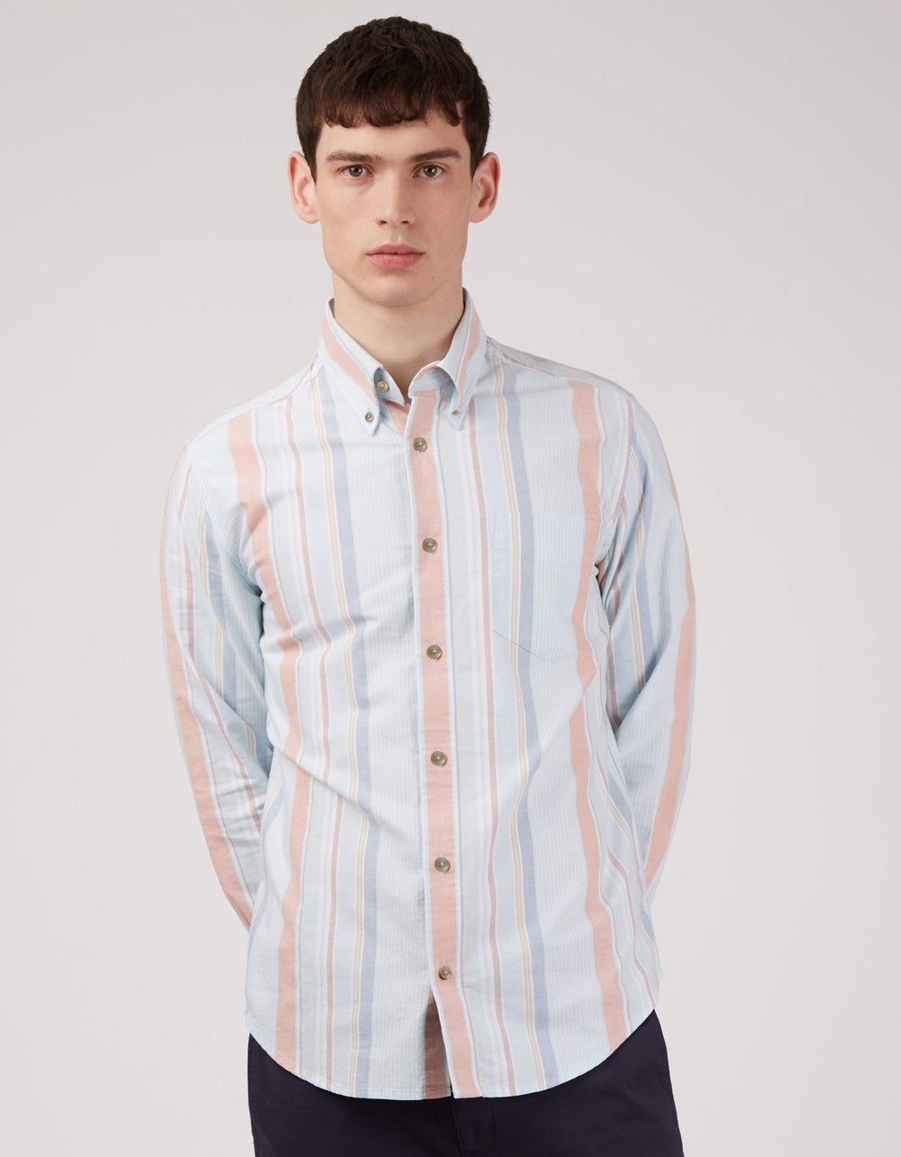 Ben Sherman The Oxford Ivy Stripe Long-Sleeve Shirts Blue | RMGWCOU-96