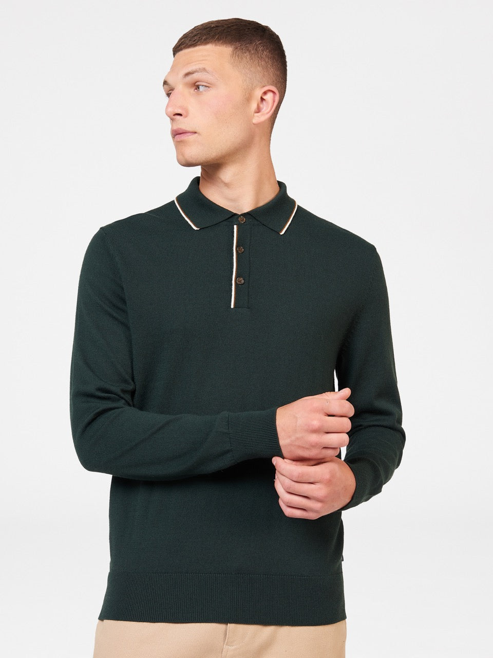 Ben Sherman Tipped Merino Polo Neck Sweaters Dark Green | BHNJLGK-14