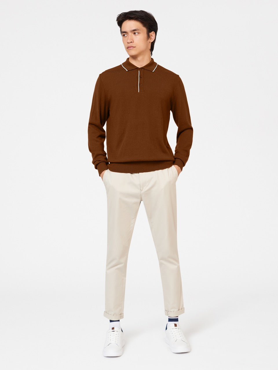 Ben Sherman Tipped Merino Polo Neck Sweaters Brown | DYKCTZS-81