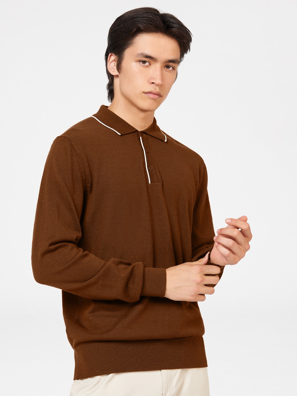 Ben Sherman Tipped Merino Polo Neck Sweaters Brown | DYKCTZS-81